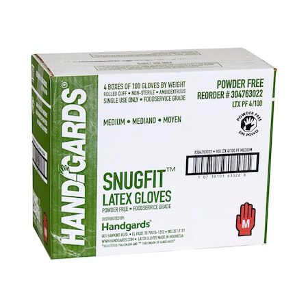 Handgards SnugFit, Disposable Gloves, Latex, Powdered, M, 400 PK, Ivory 304763022